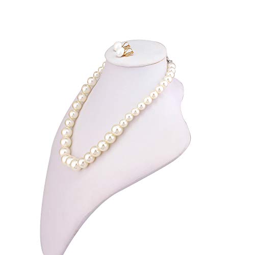 Bridal Wedding Faux Pearl Statement Necklace and Clip on Earrings Bracelet Jewelry Sets Women Bib Choker Necklace - color: White