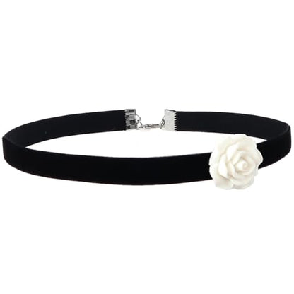Handcrafted Velvet Choker Necklace with Exquisite Camellia Pendant Fashion Jewelry for Women - color: BLACK01W