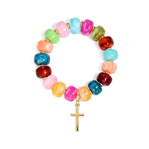 Colorful Beaded Bracelets Boho Jewelry for Women Multicolor Resin Chunky Bracelet Summer Vacation Outfits Beach Gifts - color: Colorful-Cross