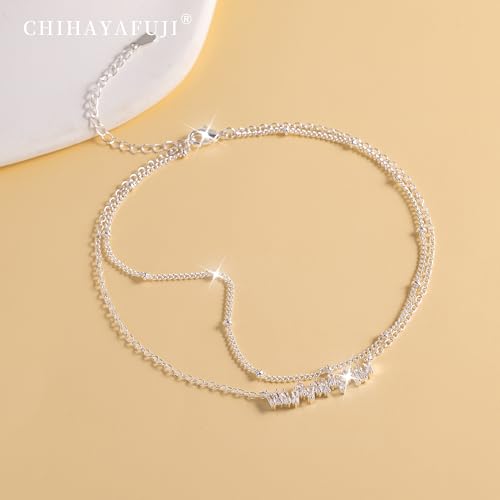Sterling Silver Ankle for Bracelets Women 14K Gold Waterproof Layered Stackable Chain Sparkling Zircon Adjustable Non Tarnish Anklet Bracelet for Summer Beach Jewelry Gift - color: silverC
