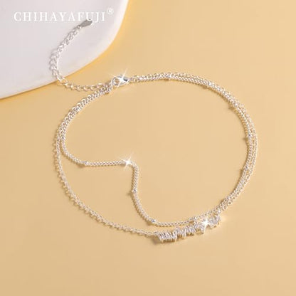 Sterling Silver Ankle for Bracelets Women 14K Gold Waterproof Layered Stackable Chain Sparkling Zircon Adjustable Non Tarnish Anklet Bracelet for Summer Beach Jewelry Gift - color: silverC