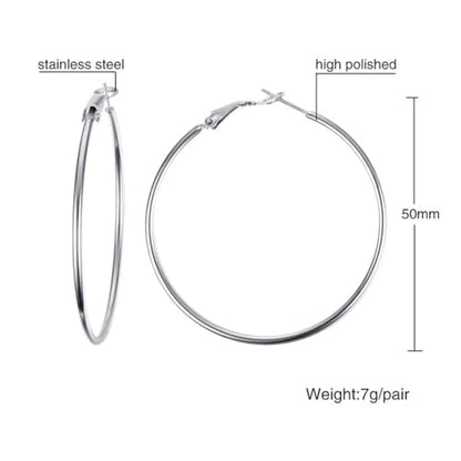 Large Hoop Earrings for Women 4 Pairs Stainless Steel Gold and Silver Hoop Earrings Set Lightweight Hypoallergenic Big Hoop Jewelry for Everyday Party and Gifts 40mm 70mm - color: Silver-50mm