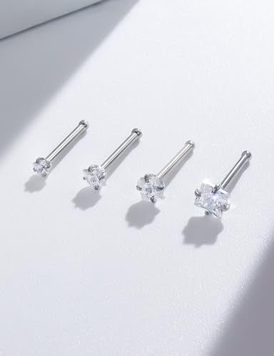 18G 20G 14K Gold Filled Nose Rings Studs Piercing Jewelry For Women Men 316L Surgical Steel Round Square Cubic Zirconia Nose Rings Studs Nostrial Piercing Jewelry CZ 1.5mm 2mm 2.5mm 3mm - color: Silver, size: 18 Gauge-Straight-Square CZ