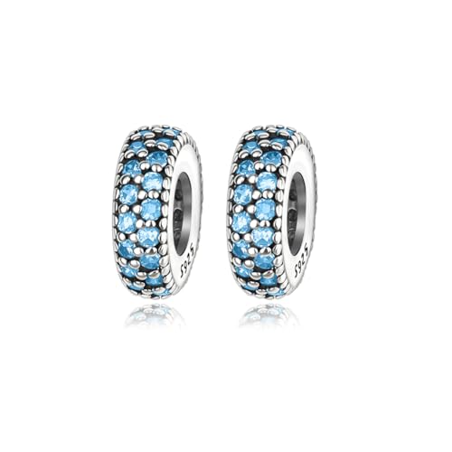 ARTCHARM Clasp Love Safety Chain Charm - Authentic 925 Sterling Silver Heart Beads - Fit European Style Bracelet - color: 2pcs Sky Blue Spacer Stopper