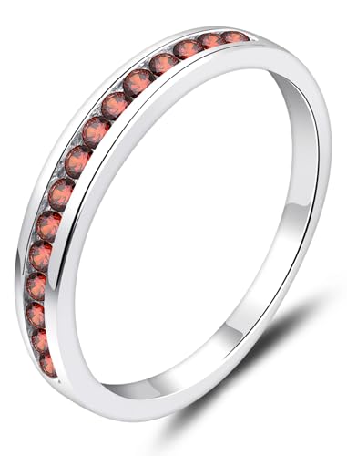 YL Stackable Rings 925 Sterling Silver Halo Birthstone Eternity Bands Jewelry for Women - color: 01-garnet-Jan