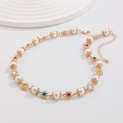 Gold/Silver Pearl Necklace for Men Faux Pearl Choker Necklace Beaded Adjustable Chain Gothic Chunky Beaded Statement Hip Hop Rock Party Festival Collar para Hombre Fashion Jewelry Gift for Men - style: Style-B-GD