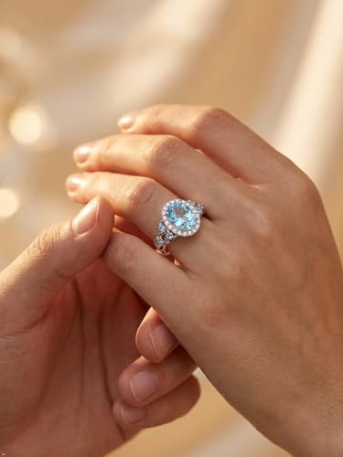 2-3 Carat Oval Engagement Ring 925 Silver Celtic Knot Birthstone Rings for Women Hypoallergenic Amehtyst/Aquamarine/Emerald/Ruby/Sapphire Cocktail Rings Jewelry Size 6-10 - color: A. Aquamarine