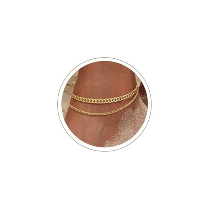 Anklets for Women, Gold/Silver Chunky Cuban Link Anklet Bracelets for Women Layered Gold Anklets for Women Waterproof Adjustable Women's Anklets Beach Jewelry - style: chunky cuban anklet set-gold