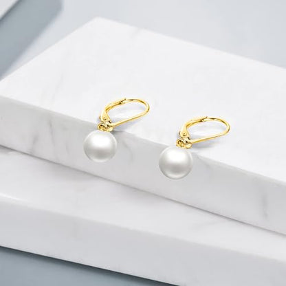 925 Sterling Silver Pearl Leverback Earrings Dangle Drop Jewelry Gifts for Women - style: Pearl-Gold