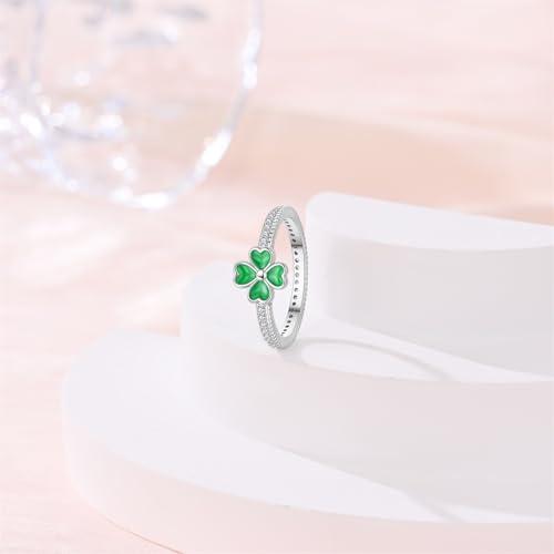 KUNSIR 925 Silver Cubic Zirconia Ring Size 7-9 Wedding Band Sterling Silver Eternity Ring Modern Style - style: Four-Leaf Clover Ring