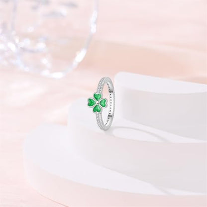 KUNSIR 925 Silver Cubic Zirconia Ring Size 7-9 Wedding Band Sterling Silver Eternity Ring Modern Style - style: Four-Leaf Clover Ring