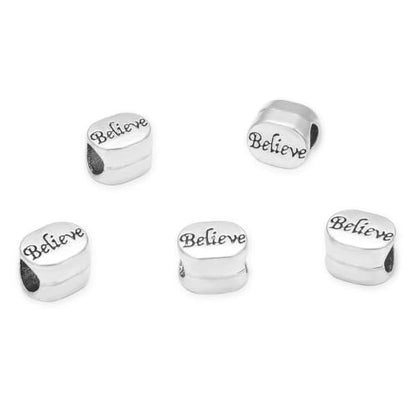 40pcs I Believe Large Hole Beads (4.5mm Hole) Antique Silver - size: Believe Bead