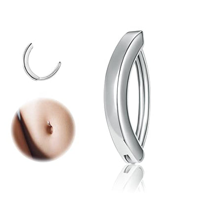 ZS 14G Clicker Belly Button Rings for Women, 925 Sterling Silver Belly Barbell Piercing Gold Reverse Curved Navel Barbell Body Jewelry - color: Sliver,Inner diameter:12mm