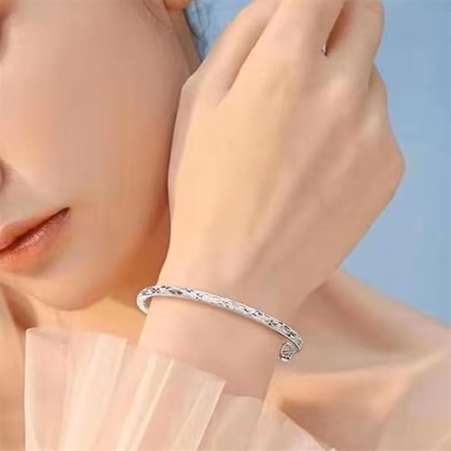 Bangle Bracelet for Women, 925 Sterling Silver Cuff Bracelet Women's Fashion Simple Adjustable Elegant Jewelry for Mom Valentine Wife Mother Day Gift