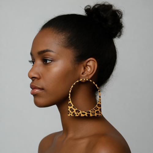 Large Chunky Gold Hoop Earrings for Women – Expensive Hollow Geometric Stainless Steel Statement Dangle Earrings with Textured Big Circle Design, Modern Metallic Fashion Jewelry Gift - color: Leopard Print