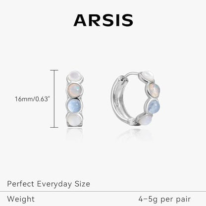 ARSIS Bubble Huggie Hoop Earrings for Women with Cubic Zirconia, Platinum/18K Gold Plated Bezel Hoop Earrings with Opal, Hypoallergenic Lightweight Jewelry, Clear/Ruby/Emerald Green/Aqua/Sapphire/Pink - color: Ocean Dawn Blue(Opal&Aquamarine)