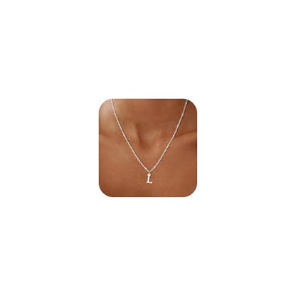 Initial Necklaces for Women - 14K Gold Silver Plated Letter Necklace Name Personalized Dainty Fashion Chain Non Tarnish Single Cute Pendant Necklace Charm Jewelry Gift for Women Her - color: Silver, style: L