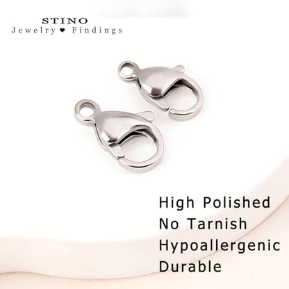 90Pcs Fadeless Lobster Claw Clasps (10mm) & Jump Rings for Jewelry Making, Necklace Bracelet Findings & Supplies (Stainless Steel) - color: Stainless Steel