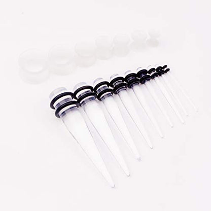 50 Pcs Ear Gauges Stretching Kit 14G-00G | Acrylic Tapers and Plugs Silicone Tunnels, Gauge Expanders Stretching Kit, Piercing Earring Jewelry for Men and Women - color: Clear