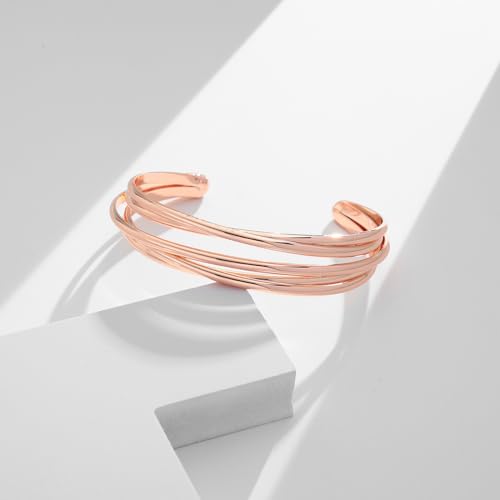 Gold Cuff Bracelet for Women Chunky Multi-layer Cross Wire Open Bracelet Hollow Wide Cuff Bracelets Adjustable Gold Open Cuff Bangle Bracelet - color: Wire Hollow Rose Gold Bracelet