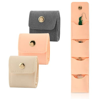 3Pcs Mini Travel Jewelry Bag with Buckle, Portable Multifunctional Mini Travel Organizer Case, Foldable Jewelry Roll for Rings, Necklaces, Bracelets, Earrings(3 Colors)