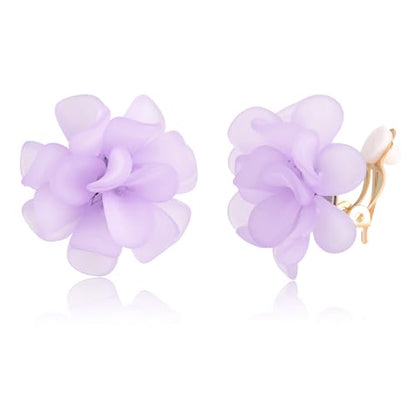 LAXPICOL Fashion Flower Clip On Earrings For Women Cute Lovely Acrylic Flower Earrings No piercing Earrings - color: purple