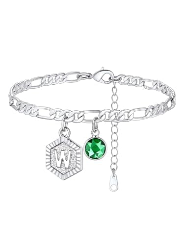 Custom4U Personalized Initial Ankle Bracelets for Women 14K Gold Plated Dainty CZ Birthstone Hexagon Letter Initial Anklets for Women Adjustable Silver/Gold Foot Chain Summer Beach Jewelry Gifts - color: Gold Hexagon-W