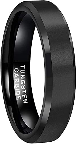 CROWNAL 3mm 5mm 7mm 9mm Tungsten Rings for Men Women Black/Silver/Gunmetal/Gold Beveled Polished Edges Matte Finish Comfort Fit 4-17 - color: Black 5mm