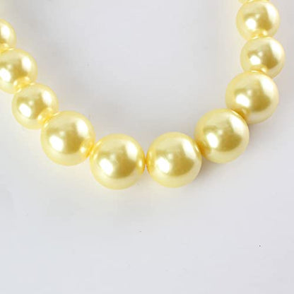 Large Style Big Imitate Pearl Strand Choker Necklace With Earrings Set - color: yellow