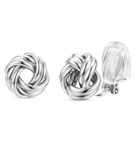ORAZIO Clip On Earrings Women Geometric Statement Unique Non Pierced Earrings 14K Gold Plated Knot Chunky Drop Dangle Hoop Stud Clip-on Earrings for Women Trendy - color: Style D-Silver Plated