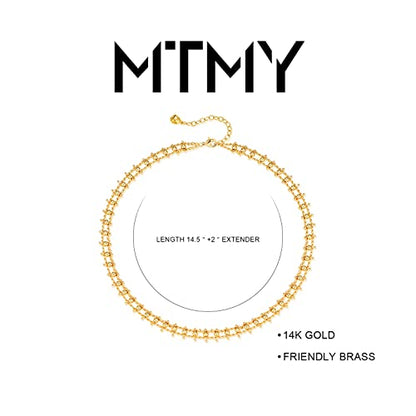 MTMY Beaded Necklaces for Women 14K Gold Plated Dainty Colorful Green/Rose Beaded Pearl Choker Necklace Delicate Boho Choker Necklace Jewelry Gift - style: Braided beads