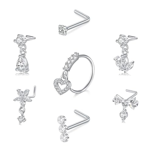 Briana Williams 18G 20G Nose Rings for Women Nose Piercings Nose Rings Hoops Nose Studs Surgical Steel Nose Ring Silver Gold Nose Piercing Jewelry - color: D1 -18g, silver