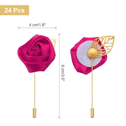 uxcell 24pcs Rose Red Rose Boutonnieres Flower Pins for Wedding | Buttonholes Pocket Boutonnieres for Wedding Ceremony Anniversary Prom Formal Dinner Party - color: Rose Red