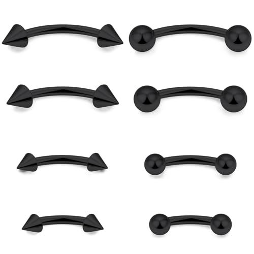 14G Snake Eyes Piercing Jewelry Tongue Curved Barbell Surgical Steel Belly Button Ring Eyebrow Piercing Jewelry Vertical Labret Lip Jewelry for Women Men Bar Length 8mm 10mm 12mm 14mm - color: 8pcs,14g,ball+spike,black