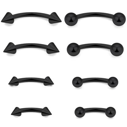 14G Snake Eyes Piercing Jewelry Tongue Curved Barbell Surgical Steel Belly Button Ring Eyebrow Piercing Jewelry Vertical Labret Lip Jewelry for Women Men Bar Length 8mm 10mm 12mm 14mm - color: 8pcs,14g,ball+spike,black