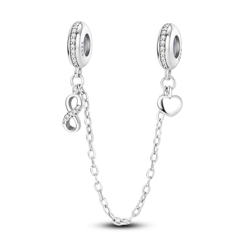 925 Sterling silver Safety Chain Charm for Bracelet Pendants Clip Beads | Infinite Love Butterfly Evil Eye Stopper Spacer dangle Charm for Woman Jewelry Gift - color: Eternal Love Chain