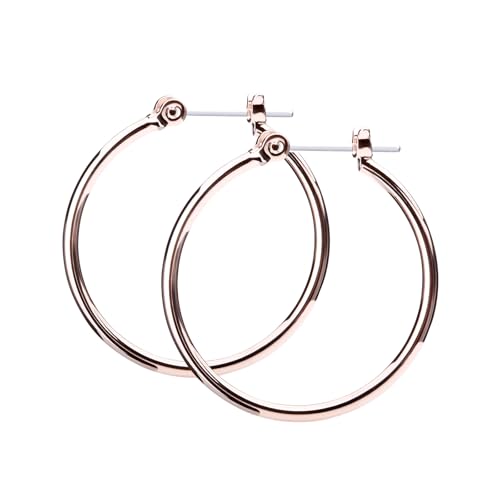 LOKUMI Resin Post Hoop Earrings | Hypoallergenic & Nickel-Free | Made in Japan | Available in 6 sizes and 3 finishes: Silver, 24K Gold, and Pink Gold - color: 25mm 18K pinkgold plated