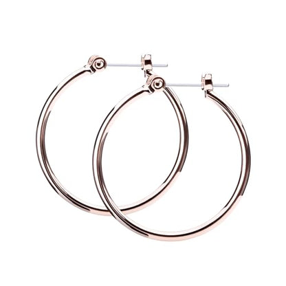 LOKUMI Resin Post Hoop Earrings | Hypoallergenic & Nickel-Free | Made in Japan | Available in 6 sizes and 3 finishes: Silver, 24K Gold, and Pink Gold - color: 25mm 18K pinkgold plated