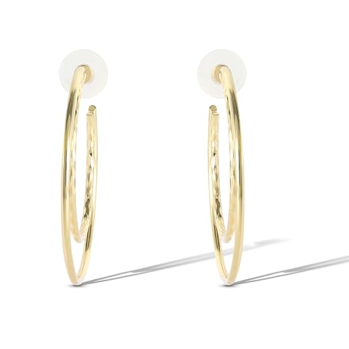 Jessica Simpson Womens Hoop Earrings - Silver-Tone or Gold-Tone Hoop | Earrings for Women - color: Gold Double Hoops