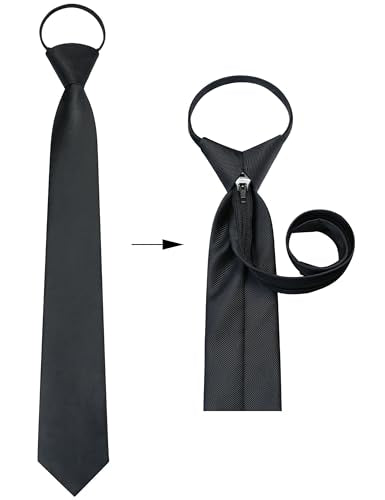 GUSLESON 3.15"（8cm） Mens Pre-tied Adjustable Zipper Tie Solid Necktie for Business and Wedding - color: Black