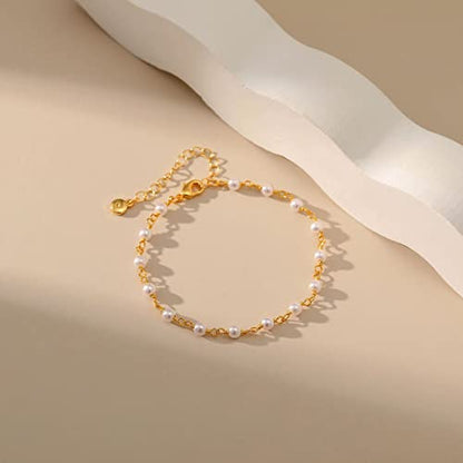 Ankle Bracelets for Women 18K Gold Plated Anklet for Women Gold Charm Anklet Waterproof Summer Beach Foot Chain Jewelry Gifts - style: Pearl