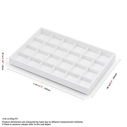 White PU Leather Stackable 24-Grid Jewelry Display Organizer Tray | Stackable design, ideal for earring ring storage on dresser drawers, home collection and retail counter display - size: 24 Grid