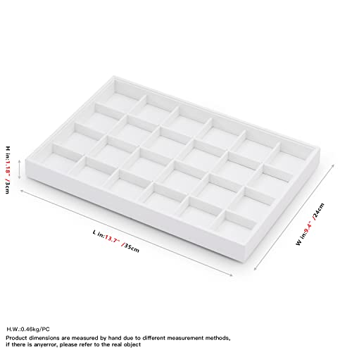 White PU Leather Stackable 24-Grid Jewelry Display Organizer Tray | Stackable design, ideal for earring ring storage on dresser drawers, home collection and retail counter display - size: 24 Grid