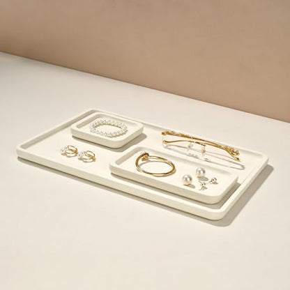 Microfiber Jewelry Trays Stackable Ring Earring Bracelet Necklace Bangle Watch Display Tray Drawer Organizer 3.93 * 3.93 * 0.59inch (White - color: Beige, size: 10*10cm Tray