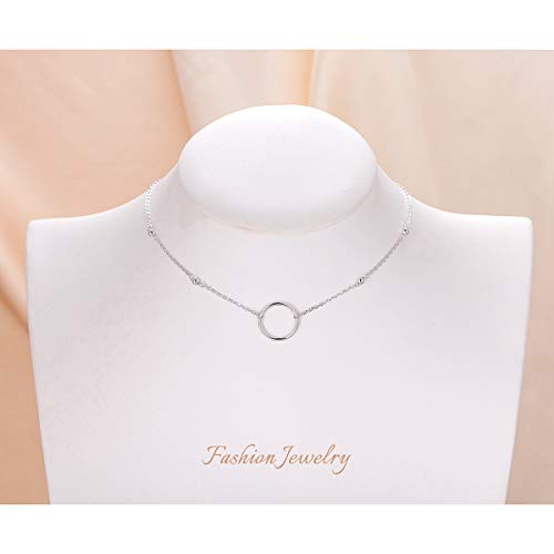 Ladytree S925 Sterling Silver Dainty Simple Choker Necklace,Rolo Chain,Adjustable 13 inches to 16 inches - style: 02_Beads Circle choker