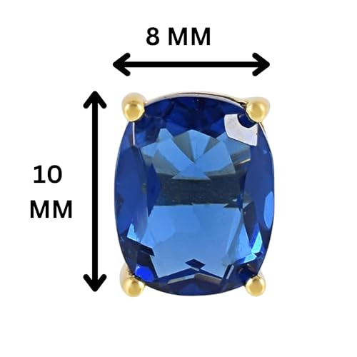 Women's 18K Gold Plated 8x10mm Princess Cut Gemstone Stud Earrings – Birthstone Jewelry for Her – Classic Cushion Studs - color: Blue Sapphire