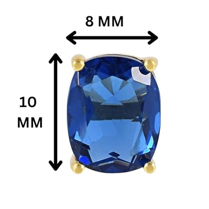 Women's 18K Gold Plated 8x10mm Princess Cut Gemstone Stud Earrings – Birthstone Jewelry for Her – Classic Cushion Studs - color: Blue Sapphire