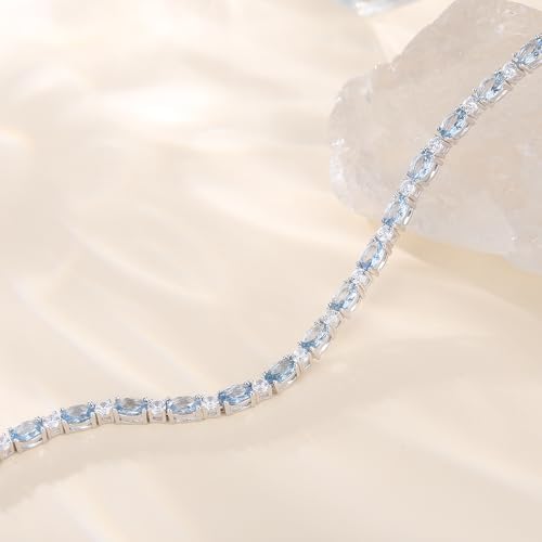 FANCIME Glamour Radiance Sterling Silver Birthstone Tennis Bracelets 7" | Charm Fine Jewelry Birthday Gifts for Women - color: Aquamarine