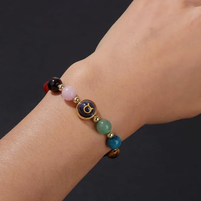 Zodiac Bracelets for Women 12 Constellations Healing Crystal Stone Beads Bracelet Birthday Zodiac Gifts Horoscope Spiritual Bracelet - color: Taurus