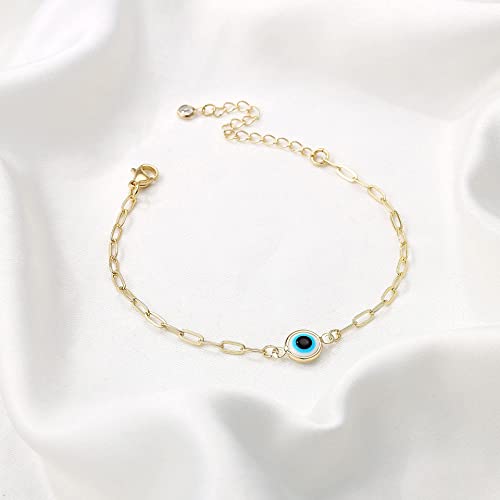 Fesciory Evil Eye Bracelet for Women, Gold Plated Adjustable Chain Jewelry | Blue Evil Eye Charm Bracelet, Lucky Amulet Symbolism, Dainty Adjustable Chain, Daily wear, Jewelry gifts - color: Gold-7